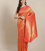 peach Kanjivaram semi silk saree with unstitched blouse