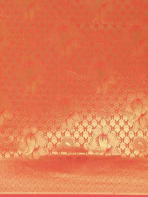 peach Kanjivaram semi silk saree with unstitched blouse 3