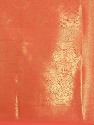 peach Kanjivaram semi silk saree with unstitched blouse 4