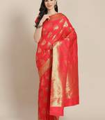 Red Kanjivaram semi silk saree with unstitched blouse