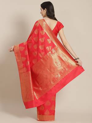 Red Kanjivaram semi silk saree with unstitched blouse 2