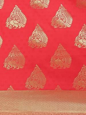 Red Kanjivaram semi silk saree with unstitched blouse 3