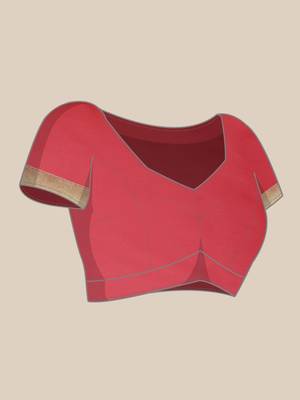 Red Kanjivaram semi silk saree with unstitched blouse 5