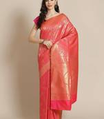 Pink Kanjivaram semi silk saree with unstitched blouse