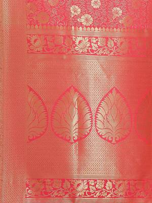 Pink Kanjivaram semi silk saree with unstitched blouse 3