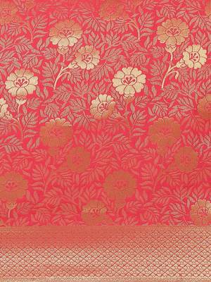 Pink Kanjivaram semi silk saree with unstitched blouse 4