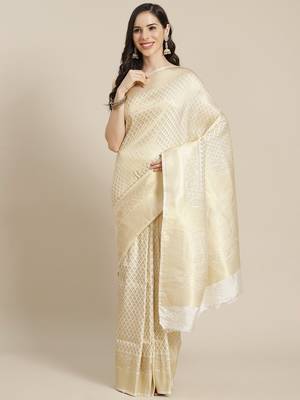 gold Kanjivaram semi silk saree with unstitched blouse 1