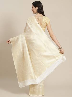 gold Kanjivaram semi silk saree with unstitched blouse 2