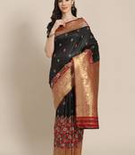 black Kanjivaram semi silk saree with unstitched blouse