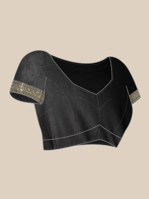 black Kanjivaram semi silk saree with unstitched blouse 5
