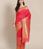 Pink Kanjivaram semi silk saree with unstitched blouse