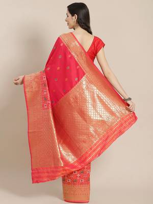 Pink Kanjivaram semi silk saree with unstitched blouse 2