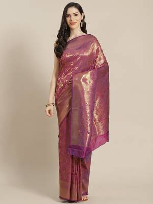 Violet Kanjivaram semi silk saree with unstitched blouse 1