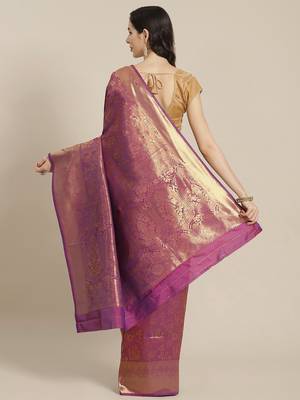 Violet Kanjivaram semi silk saree with unstitched blouse 2