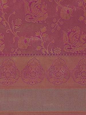 Violet Kanjivaram semi silk saree with unstitched blouse 4