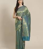 Turquoise blue Kanjivaram semi silk saree with unstitched blouse