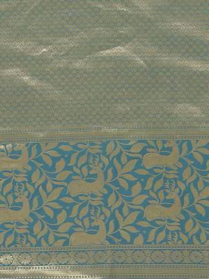 Turquoise blue Kanjivaram semi silk saree with unstitched blouse 3