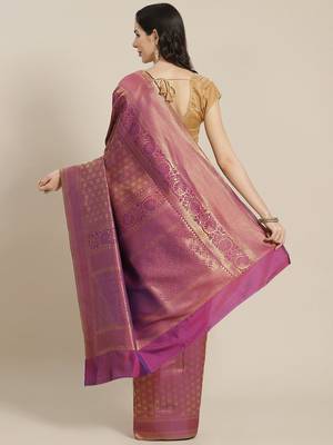 Violet Kanjivaram semi silk saree with unstitched blouse 2