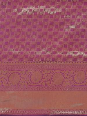 Violet Kanjivaram semi silk saree with unstitched blouse 4