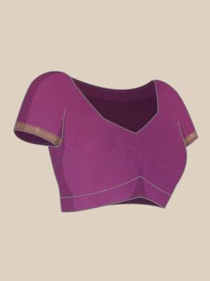 Violet Kanjivaram semi silk saree with unstitched blouse 5