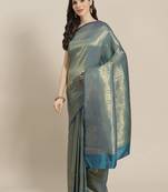 Turquoise blue Kanjivaram semi silk saree with unstitched blouse