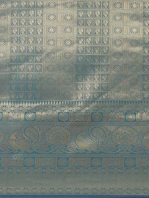 Turquoise blue Kanjivaram semi silk saree with unstitched blouse 3