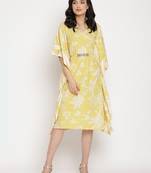 Ahalyaa Women Lime Green & Off White Floral Printed Flared Sleeves Floral Kaftan Kurta