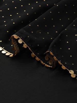 Ahalyaa Women Black & Golden Foil Printed Detail Off-Shoulder Layered Maxi Dress 5