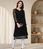 Hand Embroidered Black Georgette Lucknowi Chikankari Kurta With Slip