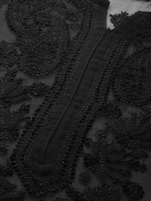 Hand Embroidered Black Georgette Lucknowi Chikankari Kurta With Slip 4