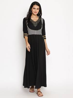 Ahalyaa Women Black Digitally Printed Yoke Design Crepe Anarkali Kurta 1