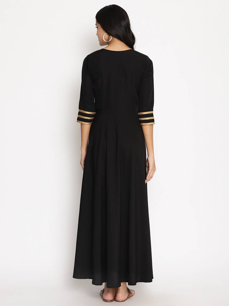 Ahalyaa Women Black Digitally Printed Yoke Design Crepe Anarkali Kurta