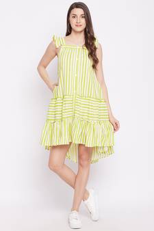 Green printed cotton long-dresses