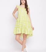 Green printed cotton long-dresses