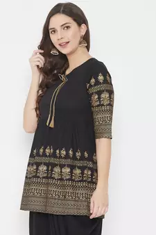 Black printed cotton tunics