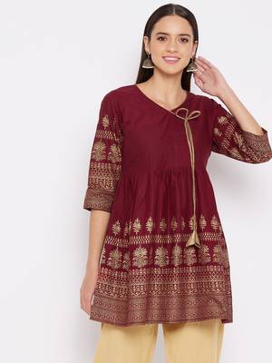 Maroon printed cotton tunics 1