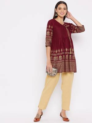 Maroon printed cotton tunics 3