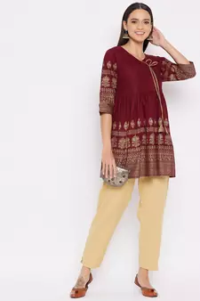 Maroon printed cotton tunics