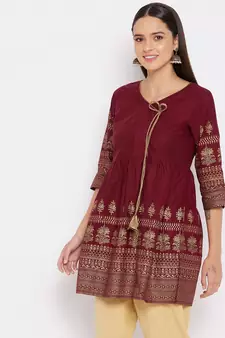 Maroon printed cotton tunics
