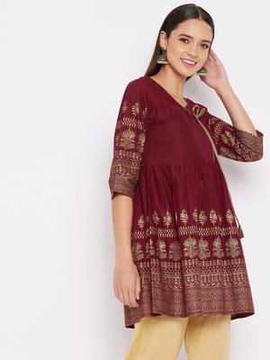 Maroon printed cotton tunics 5