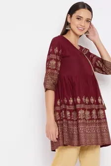 Maroon printed cotton tunics