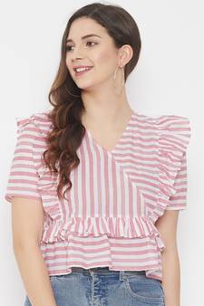 Pink printed cotton cotton-tops