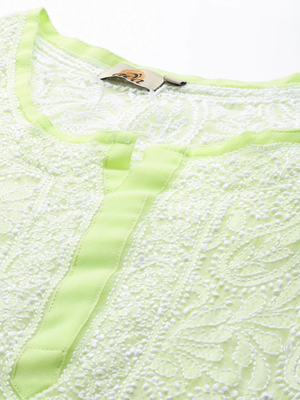 Ada Hand Embroidered Green Georgette Lucknow Chikankari Kurta With Slip - A158874 5