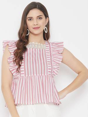Pink printed cotton cotton-tops 1