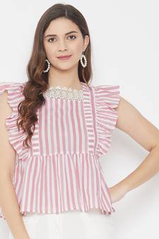 Pink printed cotton cotton-tops