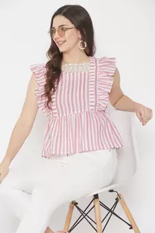 Pink printed cotton cotton-tops