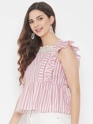 Pink printed cotton cotton-tops 4