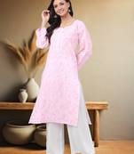 Ada Hand Embroidered Pink Cotton Lucknow Chikankari Indian Women Kurta - A221041