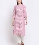 Pink printed cotton kurtas-and-kurtis