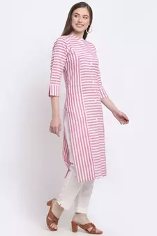 Pink printed cotton kurtas-and-kurtis